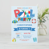 Summer Pool Party Invitation Splish Splash Boy Kaart (Staand voorkant)