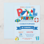 Summer Pool Party Invitation Splish Splash Boy Kaart (Voorkant / Achterkant)