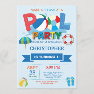 Summer Pool Party Invitation Splish Splash Boy Kaart