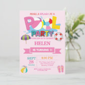 Summer Pool Party Invitation Splish Splash Girl Kaart (Staand voorkant)