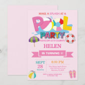 Summer Pool Party Invitation Splish Splash Girl Kaart (Voorkant / Achterkant)