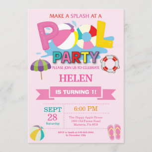 Summer Pool Party Invitation Splish Splash Girl Kaart