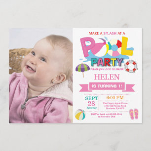 Summer Pool Party Invitation Splish Splash Girl Kaart