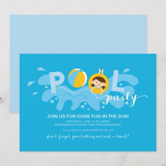 Summer Pool Party Kaart (Voorkant / Achterkant)