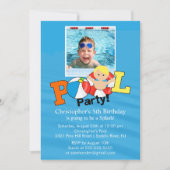 Summer POOL Party PHOTO Birthday Invitation boy Kaart (Voorkant)