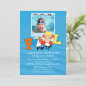 Summer POOL Party PHOTO Birthday Invitation boy Kaart (Staand voorkant)