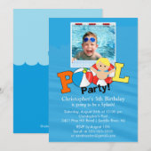 Summer POOL Party PHOTO Birthday Invitation boy Kaart (Voorkant / Achterkant)