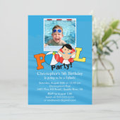 Summer POOL Party PHOTO Birthday Invitation boy Kaart (Staand voorkant)