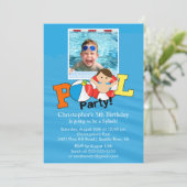 Summer POOL Party PHOTO Birthday Invitation Boy Kaart (Staand voorkant)