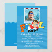 Summer POOL Party PHOTO Birthday Invitation Boy Kaart (Voorkant / Achterkant)