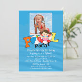 Summer POOL Party PHOTO Birthday Invitation Girl Kaart (Staand voorkant)