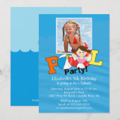 Summer POOL Party PHOTO Birthday Invitation Girl Kaart (Voorkant / Achterkant)
