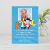 Summer POOL Party PHOTO Birthday Invitation Girl Kaart (Staand voorkant)