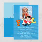 Summer POOL Party PHOTO Birthday Invitation Girl Kaart (Voorkant / Achterkant)
