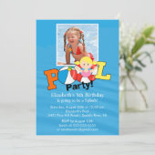 Summer POOL Party PHOTO Birthday Invitation Girl Kaart (Staand voorkant)