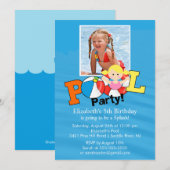 Summer POOL Party PHOTO Birthday Invitation Girl Kaart (Voorkant / Achterkant)