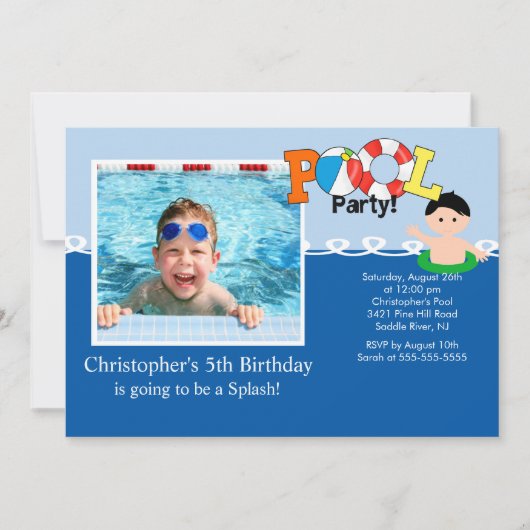 Summer POOL Party PHOTO Birthday Uitnodiging (Voorkant)