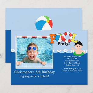 Summer POOL Party PHOTO Birthday Uitnodiging