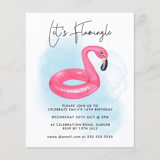 Summer Pool Party Pink Flamingo Teen Birthday Invi (Voorkant)