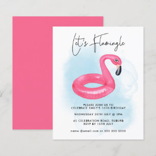 Summer Pool Party Pink Flamingo Teen Birthday Invi
