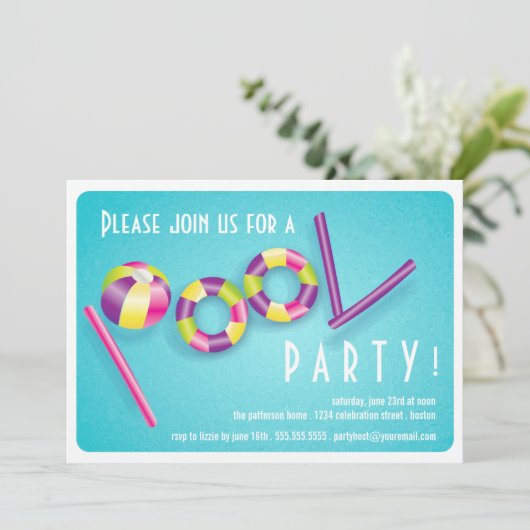 Summer Pool Party Pool Float Invitation Kaart (Staand voorkant)