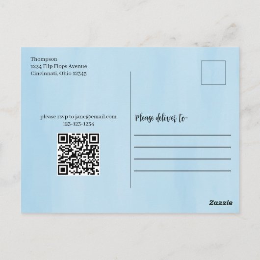 Summer Pool Party Schattigee Waterverf Custom Briefkaart (Achterkant)