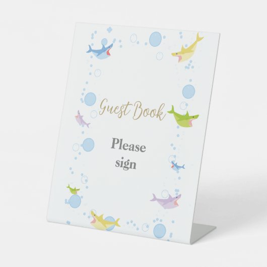 Summer Pool Party Shark Float Gastenboek Reclamebord Met Voetstuk (Voorkant)