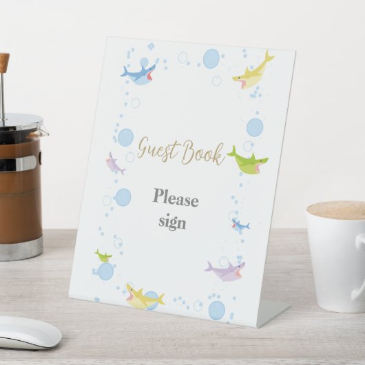 Summer Pool Party Shark Float Gastenboek Reclamebord Met Voetstuk (Insitu)