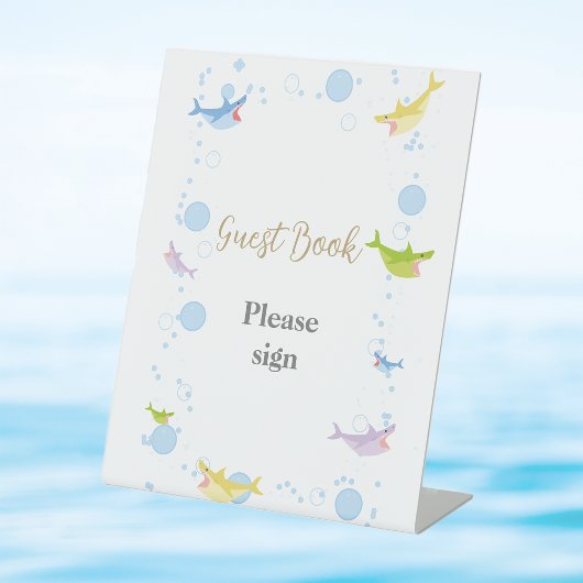 Summer Pool Party Shark Float Gastenboek Reclamebord Met Voetstuk