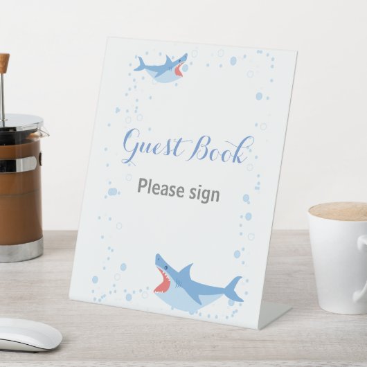 Summer Pool Party Shark Float Gastenboek Verjaarda Reclamebord Met Voetstuk (Insitu)