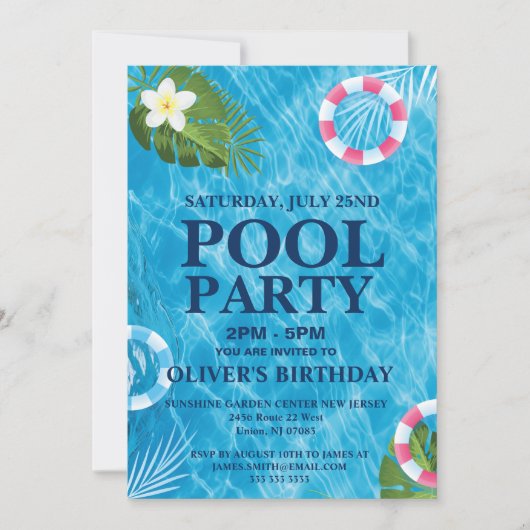 summer Pool Party,Swimming Birthday Invitation Kaart (Voorkant)