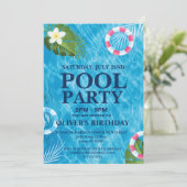summer Pool Party,Swimming Birthday Invitation Kaart (Staand voorkant)
