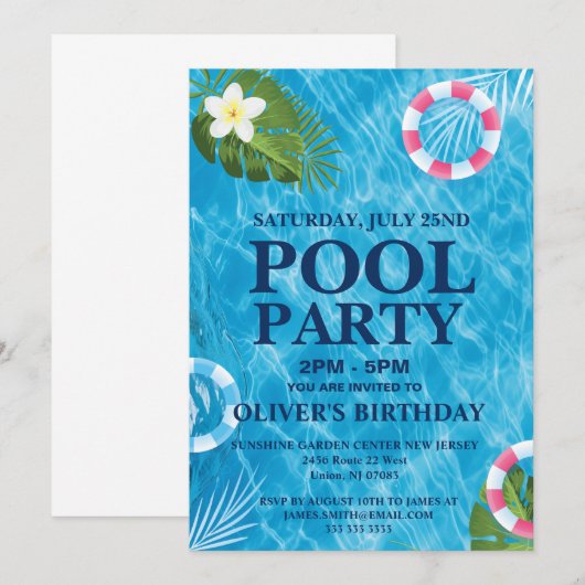 summer Pool Party,Swimming Birthday Invitation Kaart (Voorkant / Achterkant)