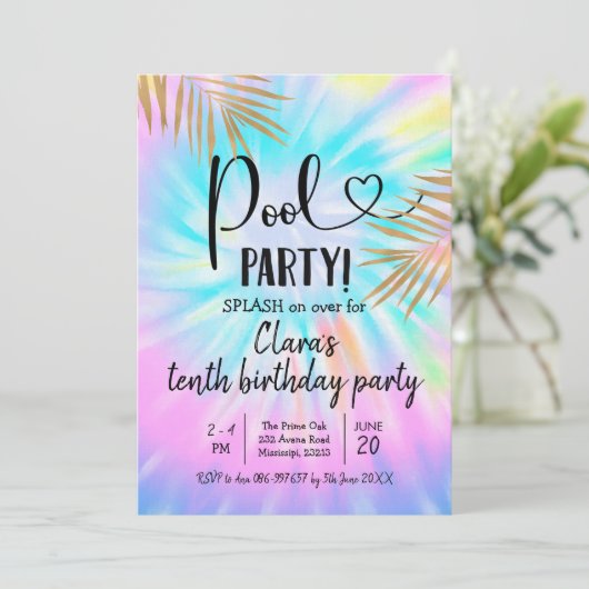 Summer Pool Party Tie Dye Birthday Kaart (Staand voorkant)