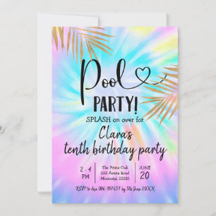 Summer Pool Party Tie Dye Birthday Kaart