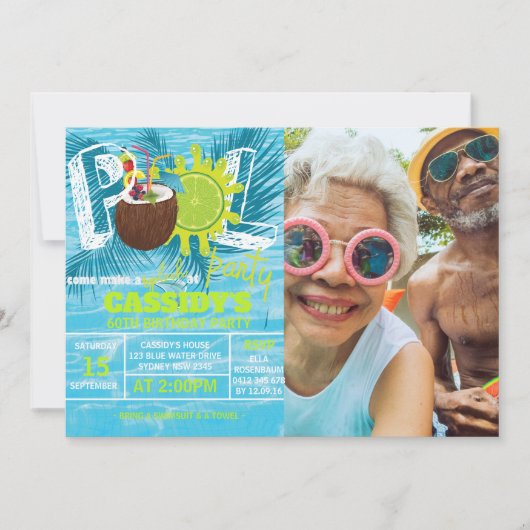 Summer Pool Party Verjaardag kokosnoot FOTO Kaart (Voorkant)