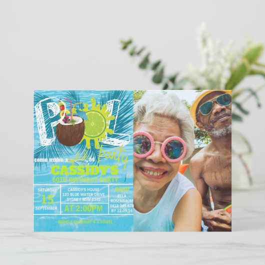 Summer Pool Party Verjaardag kokosnoot FOTO Kaart (Staand voorkant)