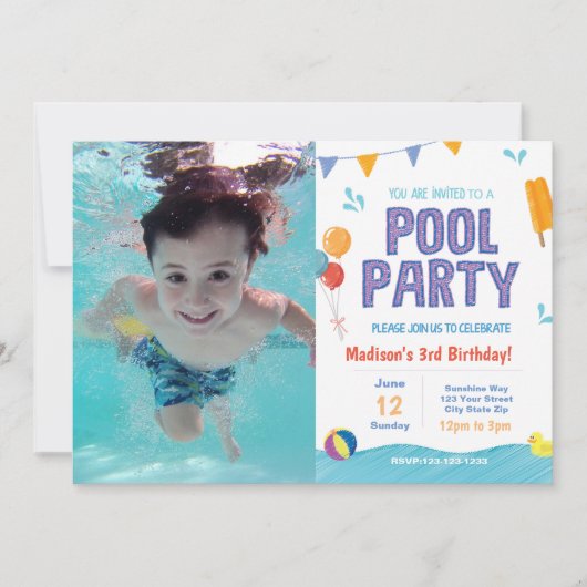 Summer Pool Party Verjaardag Uitnodigen met afbeel Kaart (Voorkant)