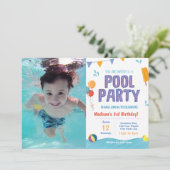 Summer Pool Party Verjaardag Uitnodigen met afbeel Kaart (Staand voorkant)