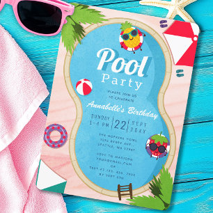 Summer Pool Party Verjaardag voor kinderen Kaart