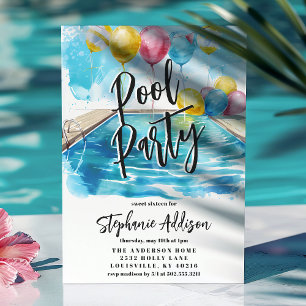 Summer Pool Party Waterverf Sweet 16 Verjaardag Kaart