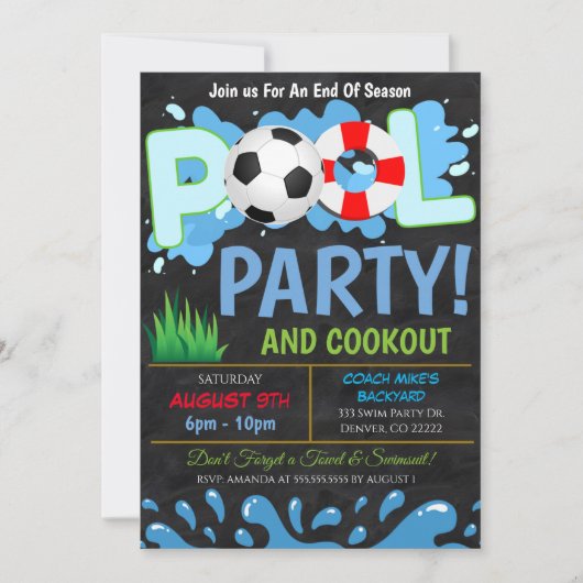 Summer Pool Soccer Party Uitnodiging (Voorkant)