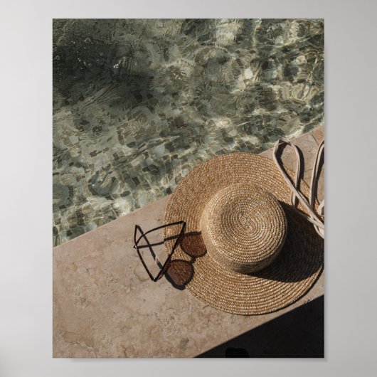 Summer Poolside Aesthetic Straw Hat Poster (Voorkant)