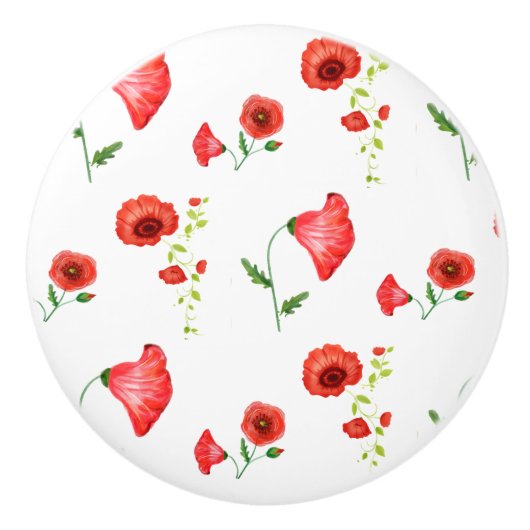 Summer Poppies Knob Keramische Knop (Voorkant)