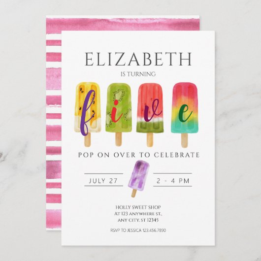 Summer popsiche-verjaarfeest kaart (Voorkant / Achterkant)