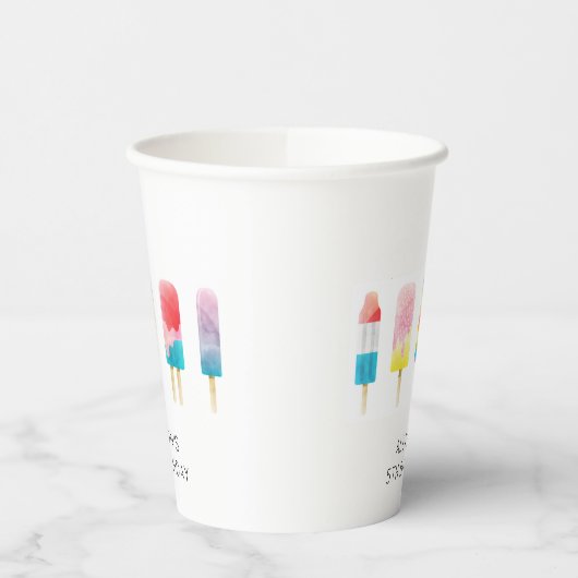 Summer popsiche-verjaarfeest papieren bekers (Links)
