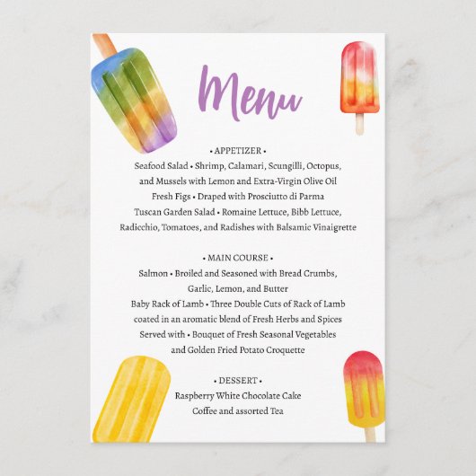 Summer Popsicle Books for Baby Shower Menu (Voorkant)