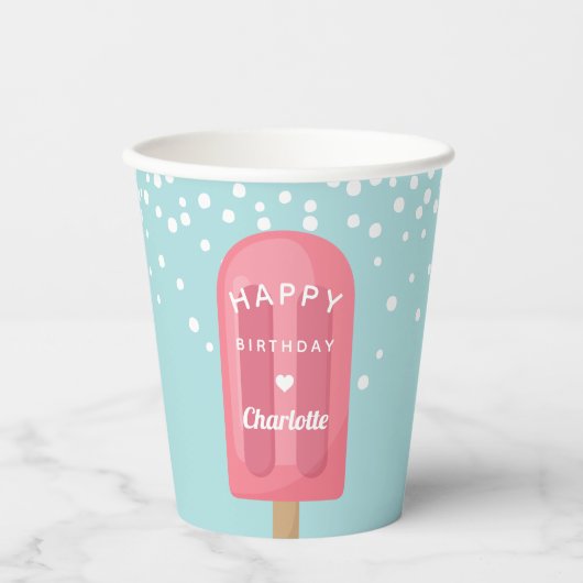 Summer Popsicle Kids Birthday Party Personalized Papieren Bekers (Voorkant)
