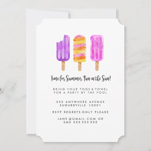 Summer Popsicles Ice Cream Pool Party nodigt uit Kaart (Voorkant)