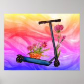 Summer Poster Push Scooter Floral Art (Voorkant)